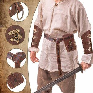 4PCS Viking Bracers & Belt Pouch Set